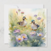 かわいい水彩画のダックと野の花の空白カード シーズンカード (正面)