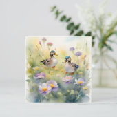 かわいい水彩画のダックと野の花の空白カード シーズンカード (スタンド正面)