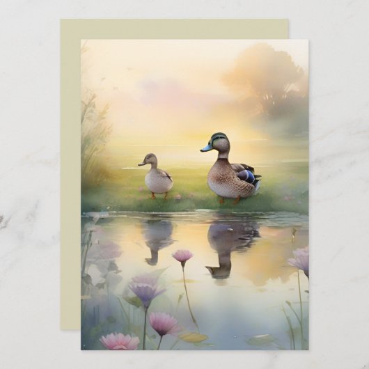 かわいい水彩画のダックリフレクション白紙 カード (正面/裏面)