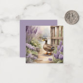かわいい水彩画のダック＆ラベンダー空白カード ノートカード (正面/裏面インサイチュ)