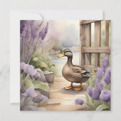 かわいい水彩画のダック＆ラベンダー 無地カード カード (正面)