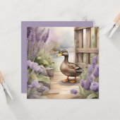 かわいい水彩画のダック&ラベンダー 無地カード カード (正面/裏面インサイチュ)