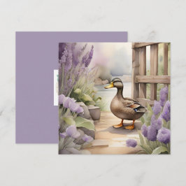 かわいい水彩画のダック＆ラベンダー 無地カード カード