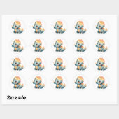 かわいい水彩画のトリケラトプスの恐竜イラスト ラウンドシール (シート)