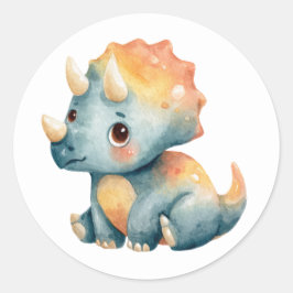 かわいい水彩画のトリケラトプスの恐竜イラスト ラウンドシール