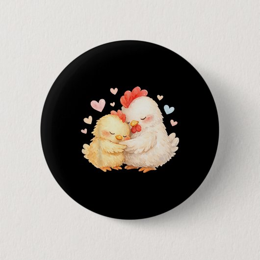かわいい水彩画のニワトリのやさしい抱擁 缶バッジ (正面)