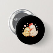 かわいい水彩画のニワトリのやさしい抱擁 缶バッジ (正面&裏面)
