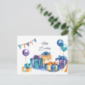 かわいい水彩画のハッピーバースデー ポストカード (スタンド正面)