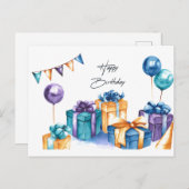 かわいい水彩画のハッピーバースデー ポストカード (正面/裏面)