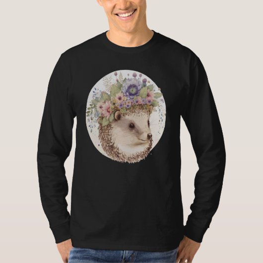 かわいい水彩画のハリネズミ花冠動物 Tシャツ (正面)