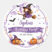 かわいい水彩画のハロウィンお誕生日おめでとう ラウンドシール (正面)