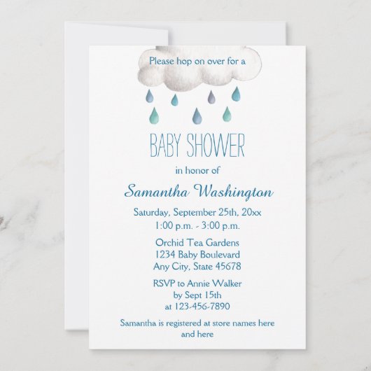 かわいい水彩画のバニーの男の子のベビーシャワー 招待状 (裏面)