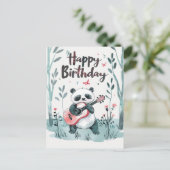 かわいい水彩画のパンダがギターを弾く誕生日 ポストカード (スタンド正面)