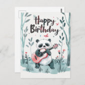 かわいい水彩画のパンダがギターを弾く誕生日 ポストカード (正面/裏面)