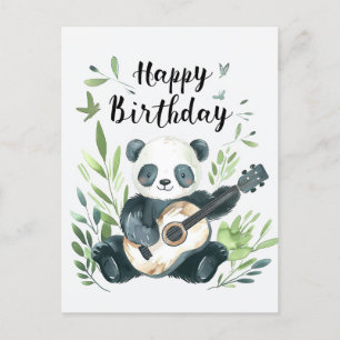かわいい水彩画のパンダがギターを弾く誕生日 ポストカード