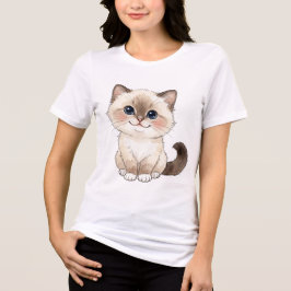 かわいい水彩画のビルマンの子猫 トライブレンドＴシャツ