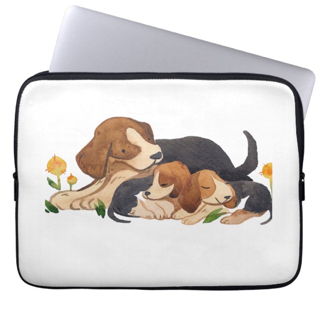 かわいい水彩画のビーグル犬の子犬と蝶のiPad La ラップトップスリーブ (正面)