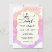 かわいい水彩画のピンクのモモの紫色の女の子のベビーシャワー 招待状 (正面)