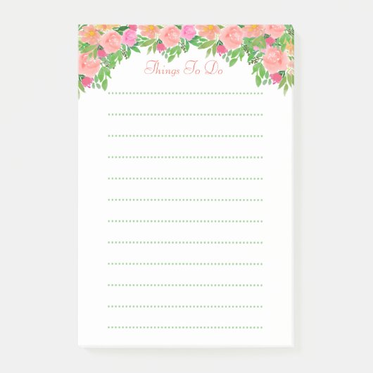 かわいい水彩画のピンクの花の付箋 ポストイット (正面)