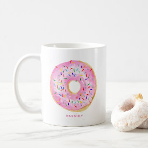かわいい水彩画のピンクドーナツはパーソナライズ振りかけます コーヒーマグカップ