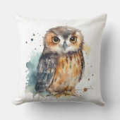 かわいい水彩画のフクロウ クッション (正面)