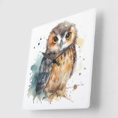 かわいい水彩画のフクロウ スクエア壁時計 (傾斜)
