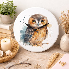 かわいい水彩画のフクロウ ラージ壁時計