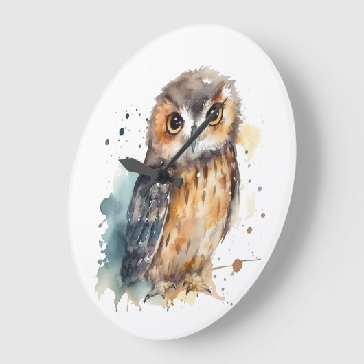 かわいい水彩画のフクロウ ラージ壁時計 (傾斜)