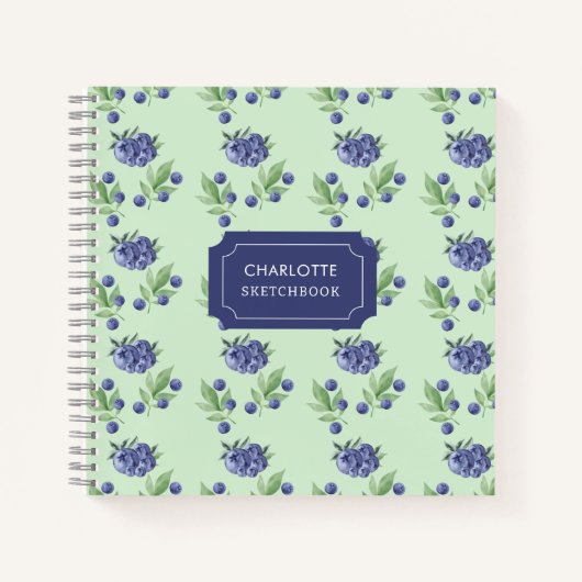 かわいい水彩画のブルーベリーの果物パターン スケッチ ノートブック (正面)
