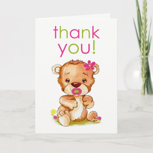 かわいい水彩画のベビーくまの女の子は感謝していしています サンキューカード (正面)