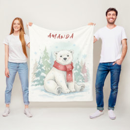 かわいい水彩画のホッキョクグマの冬 フリースブランケット