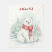 かわいい水彩画のホッキョクグマの冬 フリースブランケット (正面)