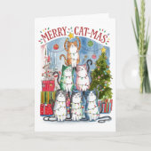 かわいい水彩画のメリーキャットマスの猫のクリスマスカード シーズンカード (正面)