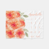 かわいい水彩画のモモのシャクヤクのベビーのマイル標石 フリースブランケット (正面(横))