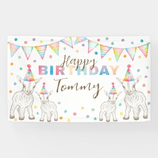 かわいい水彩画のヤギの誕生日パーティーバナー 横断幕 (横)