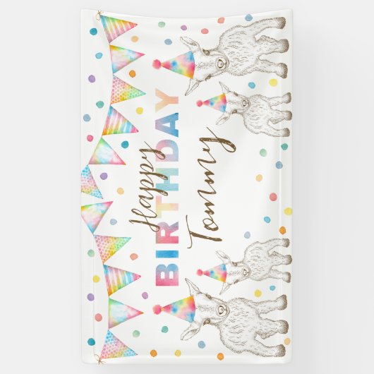 かわいい水彩画のヤギの誕生日パーティーバナー 横断幕 (縦)