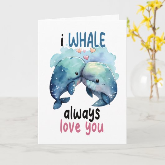 かわいい水彩画のユーモア満載のフレーズ　いつだって愛してるよ　クジラみたいに カード (黄色い花)