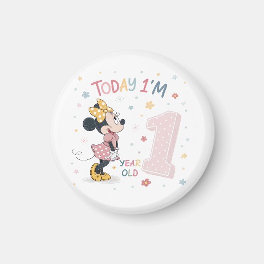 かわいい水彩画のリボンマウスガール 1歳の誕生日 マグネット (正面)