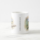 かわいい水彩画のルリビタキのモノグラム コーヒーマグカップ (中央)