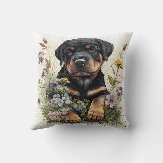 かわいい水彩画のロットワイラー 子犬 クッション (裏面)