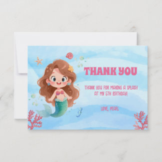 かわいい水彩画の人魚の海の中の誕生日 サンキューカード