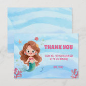 かわいい水彩画の人魚の海の中の誕生日 サンキューカード (正面/裏面)