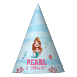 かわいい水彩画の人魚の海の中の誕生日 パーティーハット