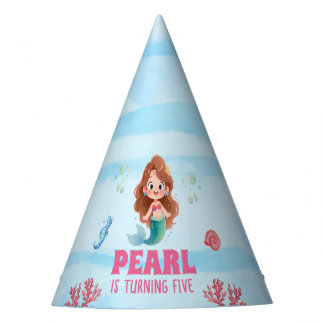かわいい水彩画の人魚の海の中の誕生日 パーティーハット