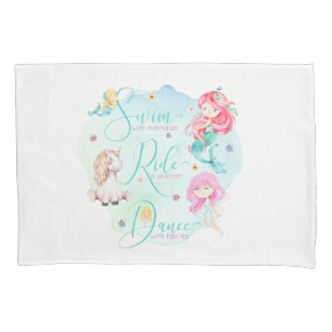 かわいい水彩画の人魚、ユニコーン、妖精 枕カバー