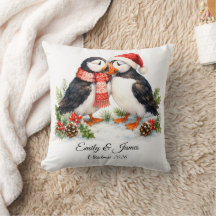 かわいい水彩画の冬のツノメドリ クリスマスのスロー