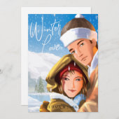 かわいい水彩画の冬のラブホリデーカード シーズンカード (正面/裏面)