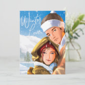 かわいい水彩画の冬のラブホリデーカード シーズンカード (スタンド正面)