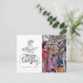 かわいい水彩画の冬の鳥のクリスマス写真 シーズンポストカード (スタンド正面)