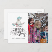 かわいい水彩画の冬の鳥のクリスマス写真 シーズンポストカード (正面/裏面)